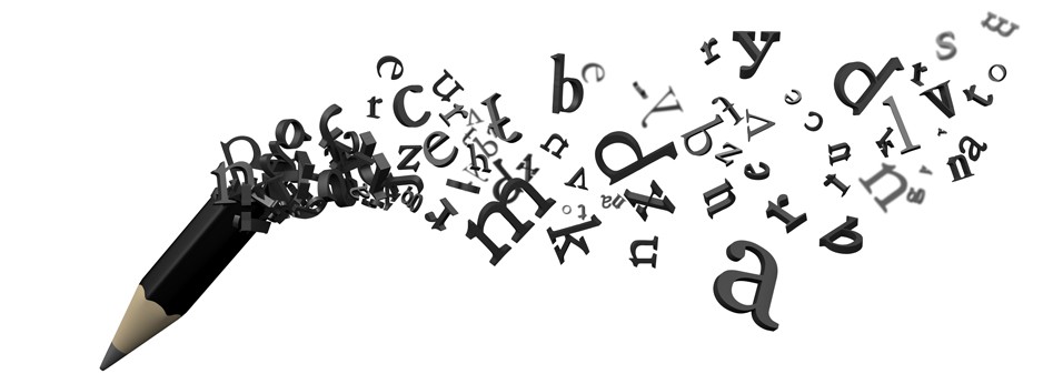 A pencil fades into printed letters.